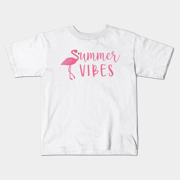 Summer vibes with pink flamingo - funny vacation saying Kids T-Shirt by colorbyte